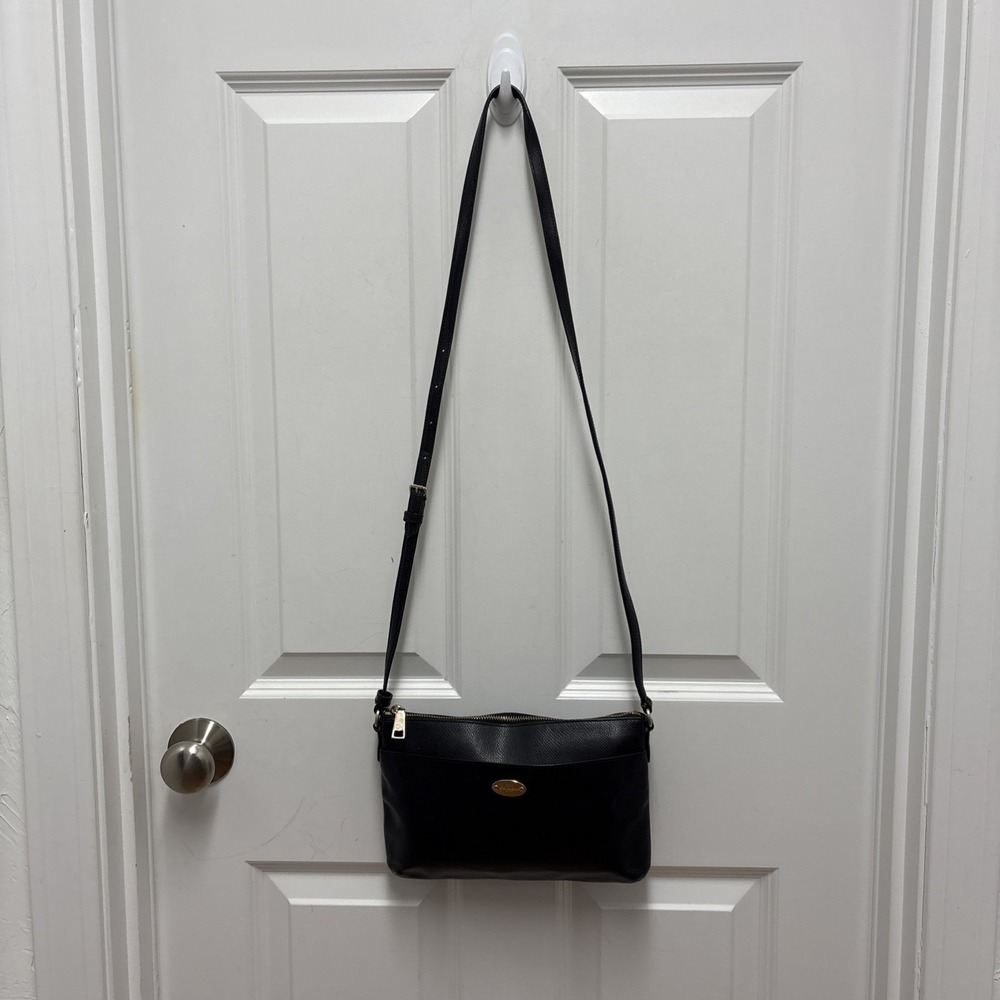 Coach Black Pebble Leather Crossbody Bag Gold Hardware Zip Top‎